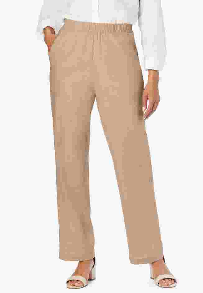 Lightweight Linen-Blend Straight-Leg Pants image number 0