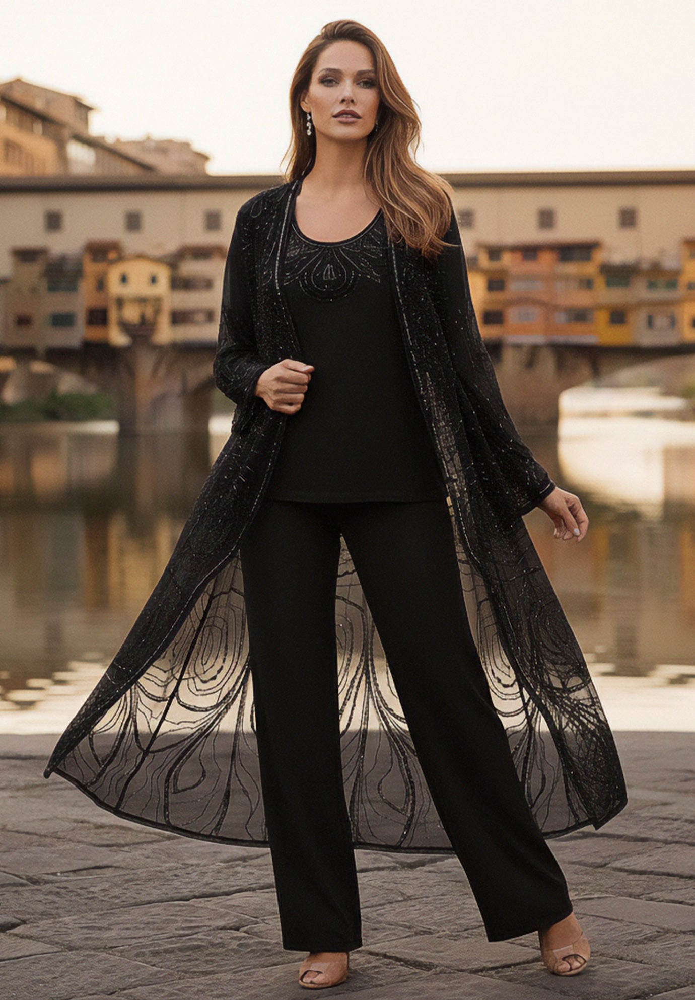 Plus Size Beaded Georgette 3-piece Pant Set &ndash; Formal Wear image number 0