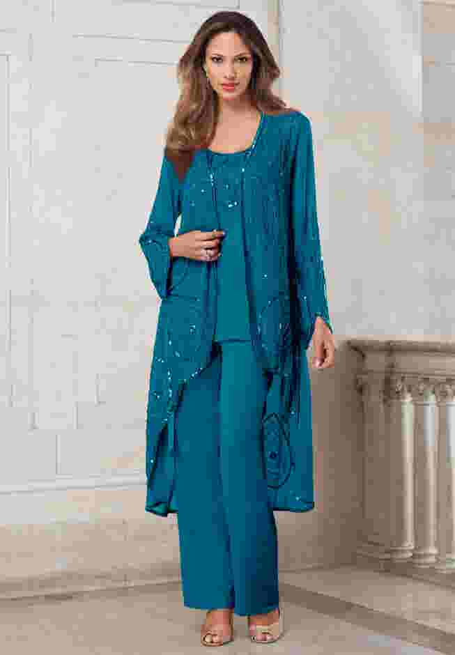 Plus Size Beaded Georgette 3-piece Pant Set – Formal Wear image number 0