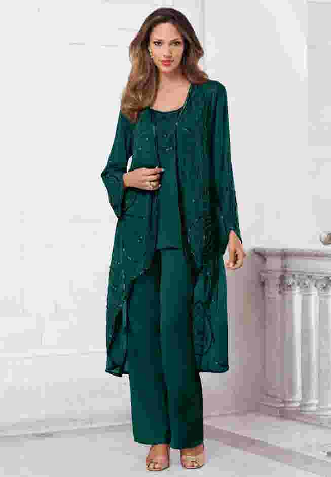 Plus Size Beaded Georgette 3-piece Pant Set – Formal Wear image number 0