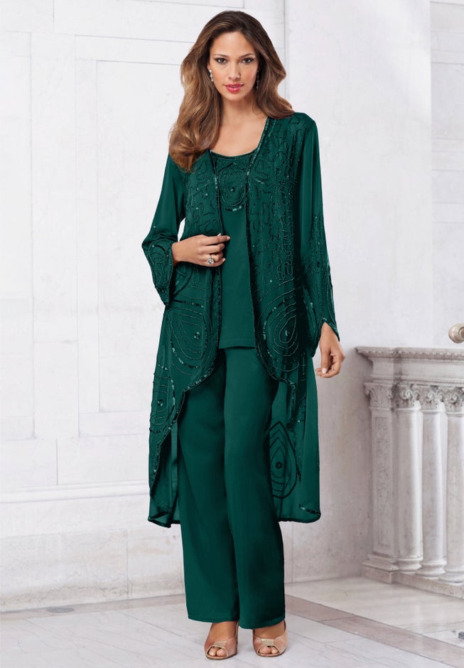 Plus Size Beaded Georgette 3-piece Pant Set – Formal Wear image number 0