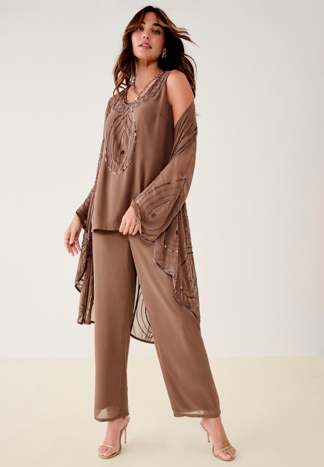 Plus Size Beaded Georgette 3-piece Pant Set &ndash; Formal Wear image number 2