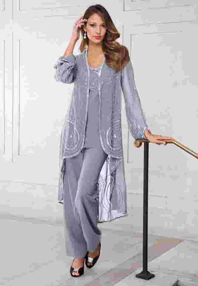 Plus Size Beaded Georgette 3-piece Pant Set – Formal Wear image number 0