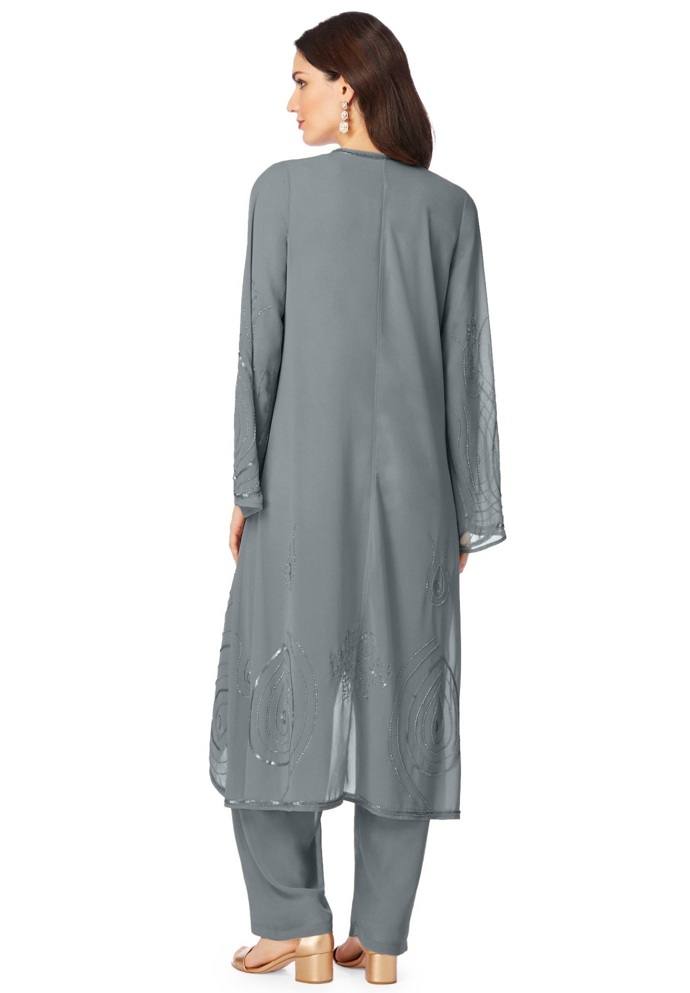 Plus Size Beaded Georgette 3-piece Pant Set &ndash; Formal Wear image number 1