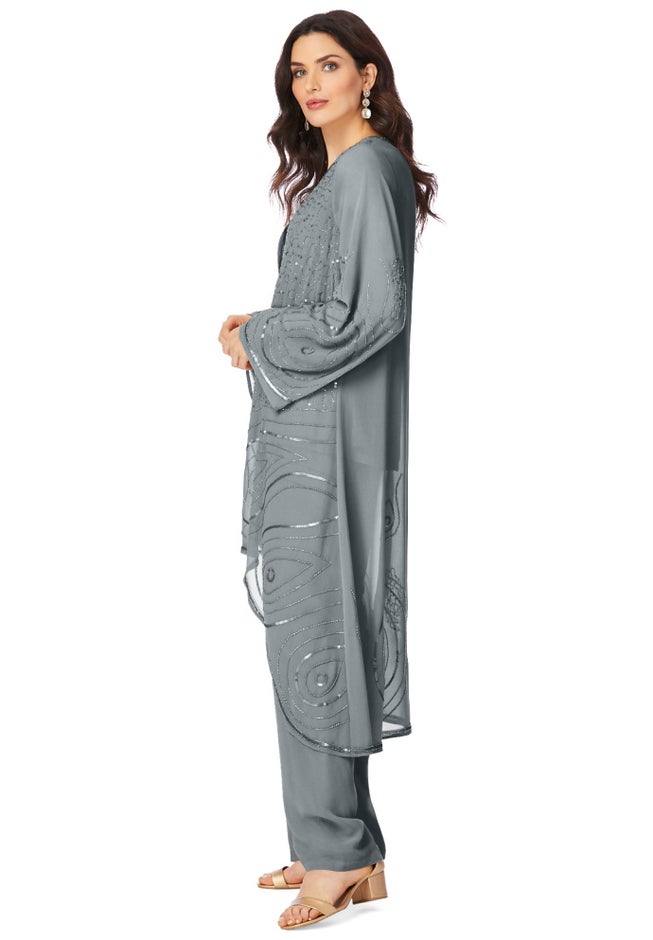 Plus Size Beaded Georgette 3-piece Pant Set &ndash; Formal Wear image number 2