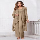 Plus Size Beaded Georgette Scoop Neck 3-Piece Pant Set image number null