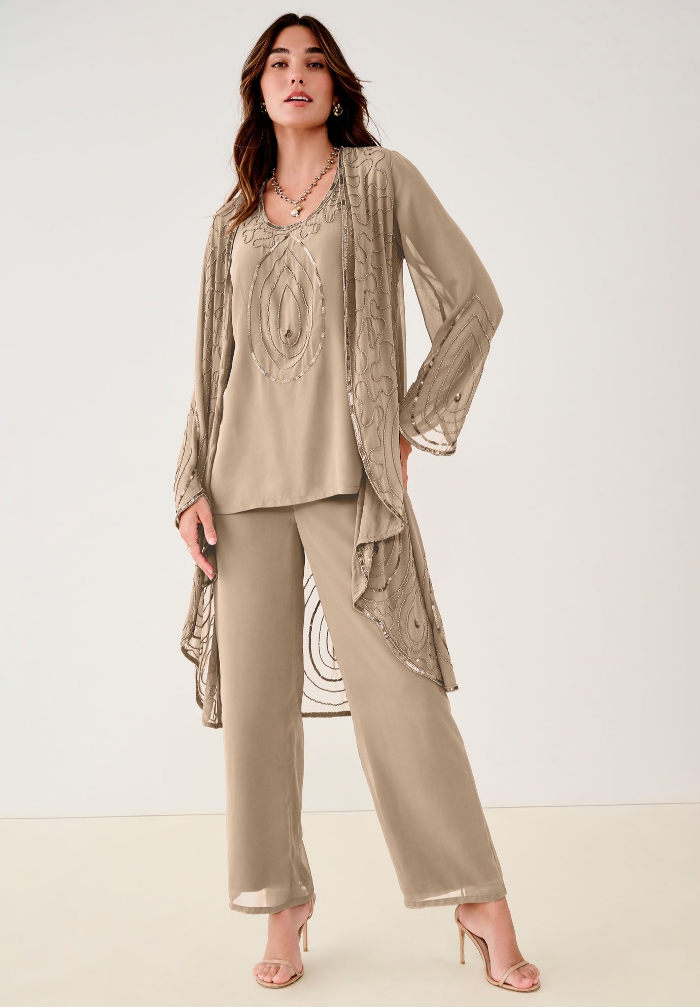 Plus Size Beaded Georgette Scoop Neck 3-Piece Pant Set image number 0