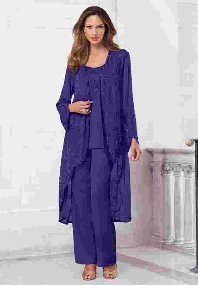 Plus Size Beaded Georgette 3-piece Pant Set – Formal Wear image number 0