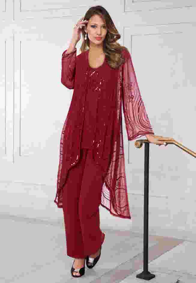Plus Size Beaded Georgette 3-piece Pant Set – Formal Wear image number 0