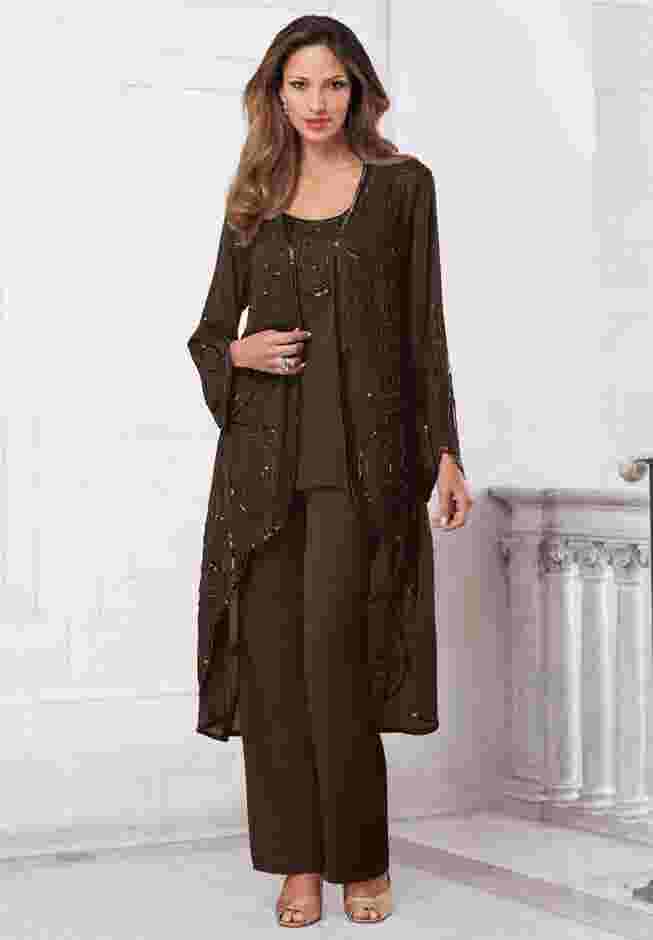 Plus Size Beaded Georgette 3-piece Pant Set – Formal Wear image number 0