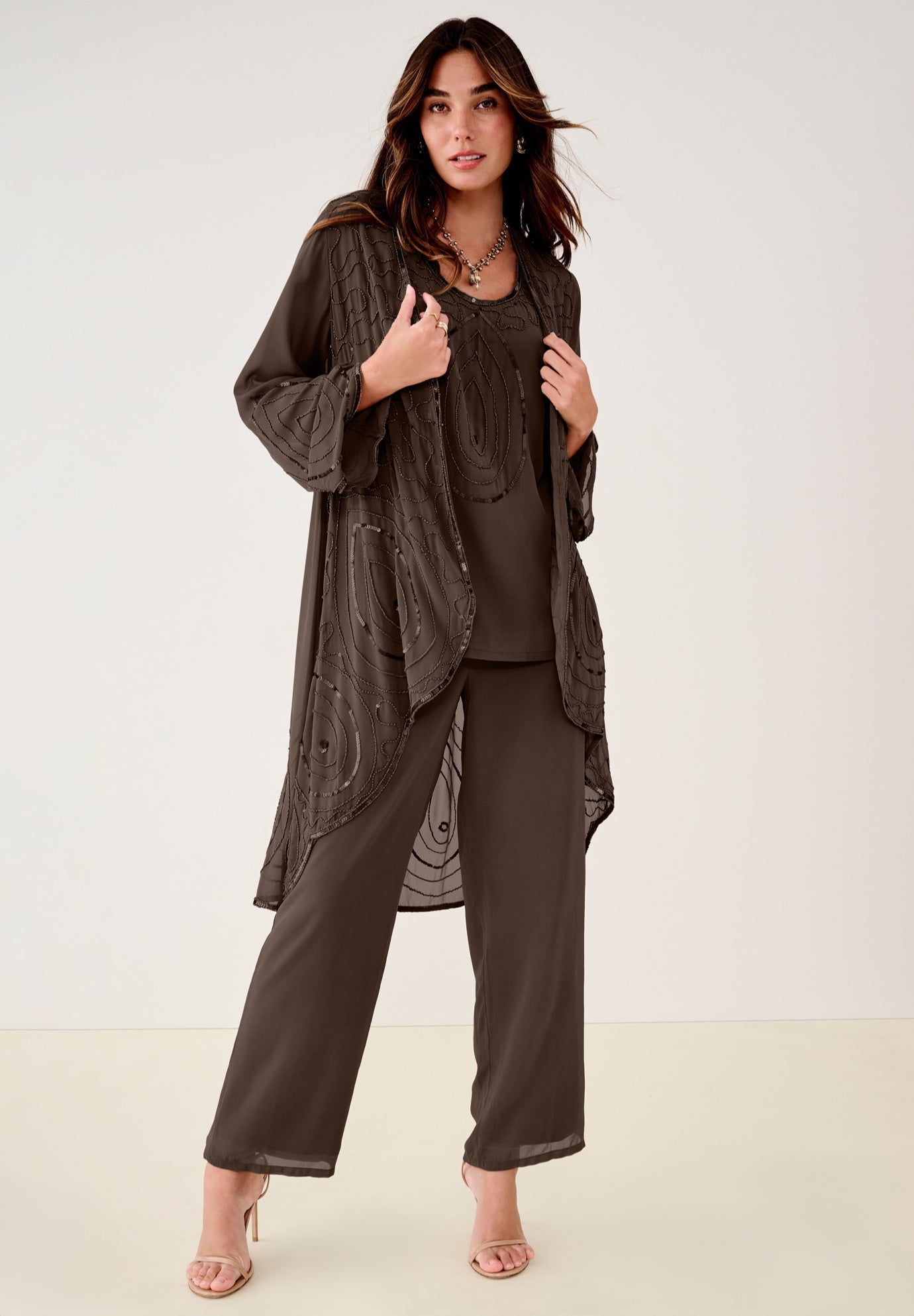 Plus Size Beaded Georgette 3-piece Pant Set &ndash; Formal Wear image number 0