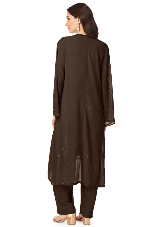 Plus Size Beaded Georgette 3-piece Pant Set &ndash; Formal Wear image number 1