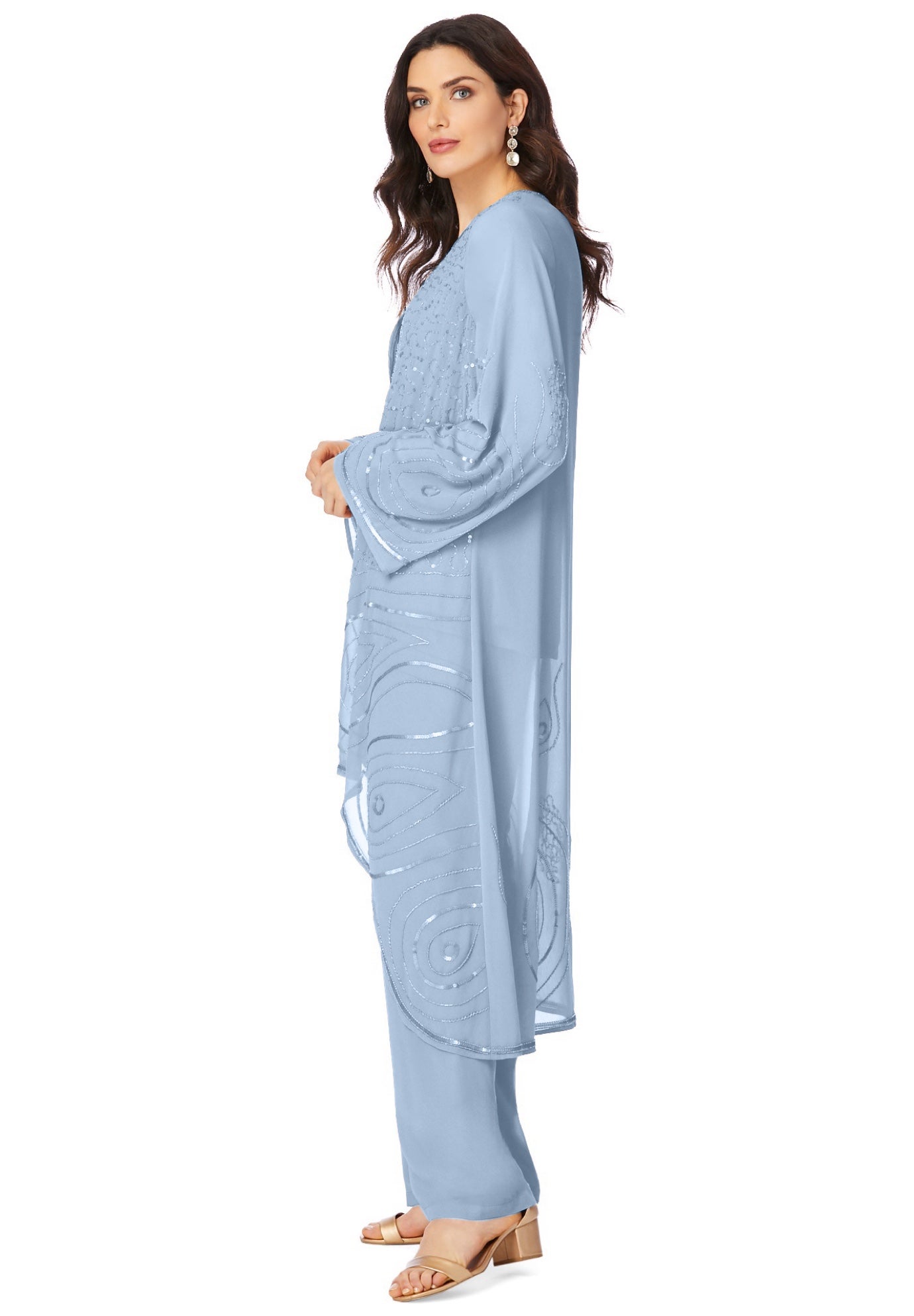 Plus Size Beaded Georgette Scoop Neck 3-Piece Pant Set image number 1