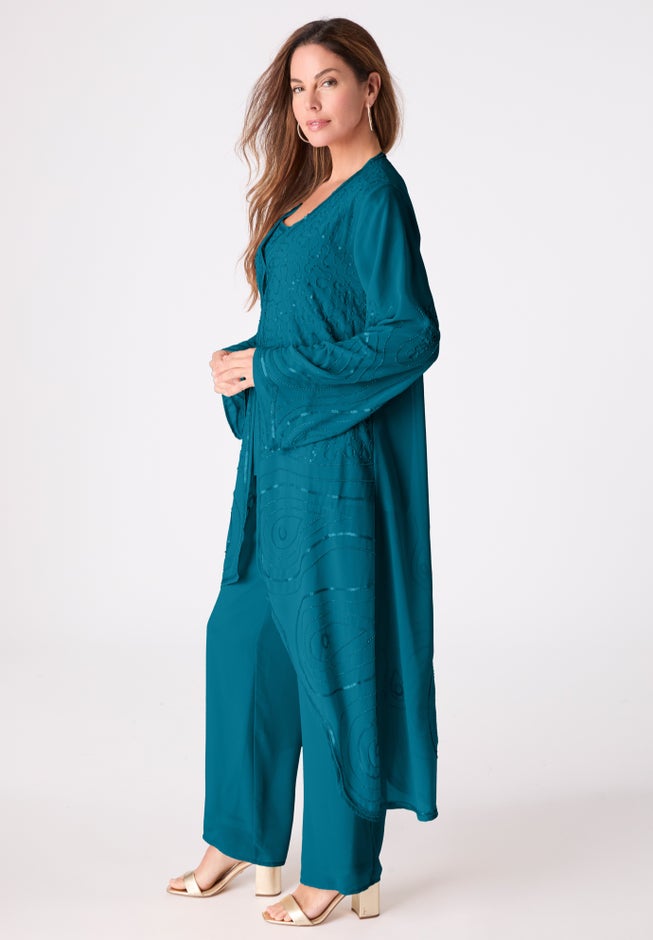 Plus Size Beaded Georgette 3-piece Pant Set &ndash; Formal Wear image number 4