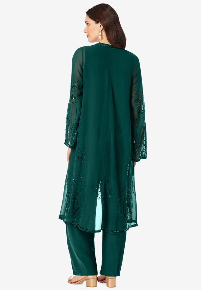 Plus Size Beaded Georgette 3-piece Pant Set – Formal Wear image number 1