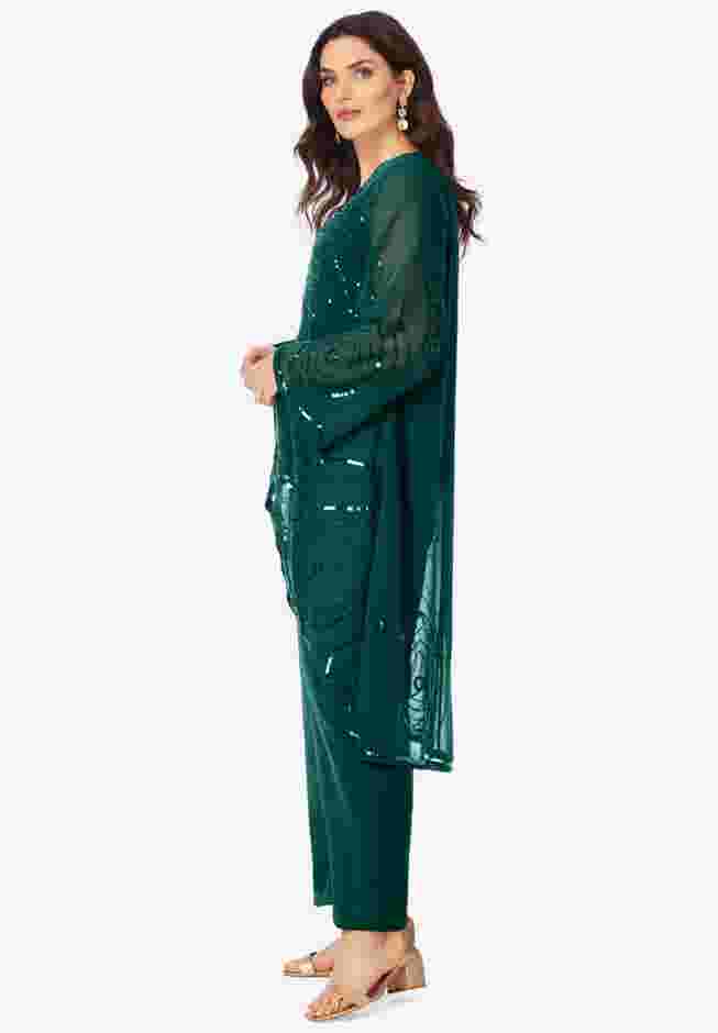 Plus Size Beaded Georgette 3-piece Pant Set – Formal Wear image number 2