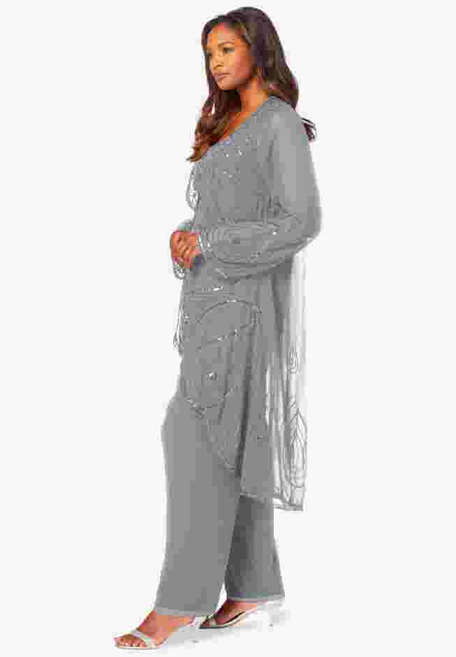 Plus Size Beaded Georgette 3-piece Pant Set – Formal Wear image number 2