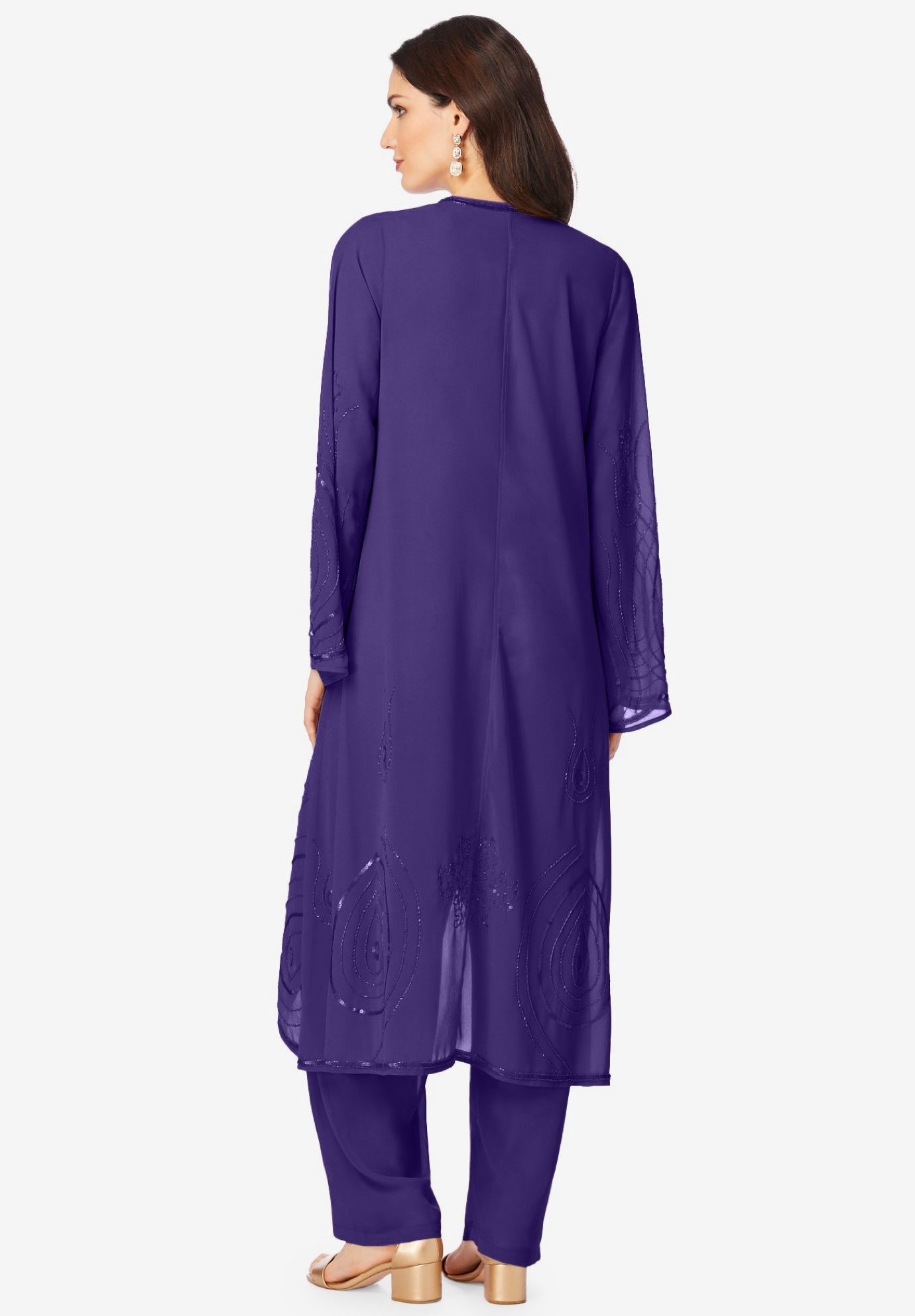 Plus Size Beaded Georgette 3-piece Pant Set – Formal Wear image number 1