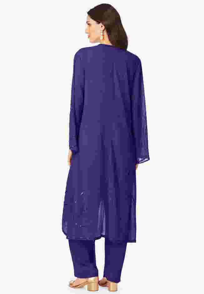 Plus Size Beaded Georgette 3-piece Pant Set – Formal Wear image number 2