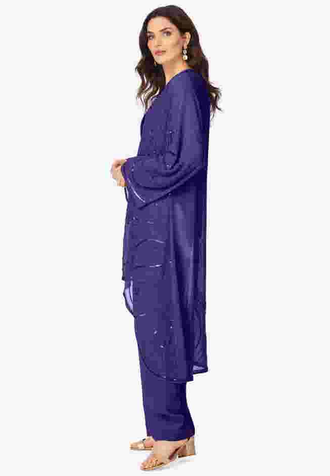 Plus Size Beaded Georgette 3-piece Pant Set – Formal Wear image number 3