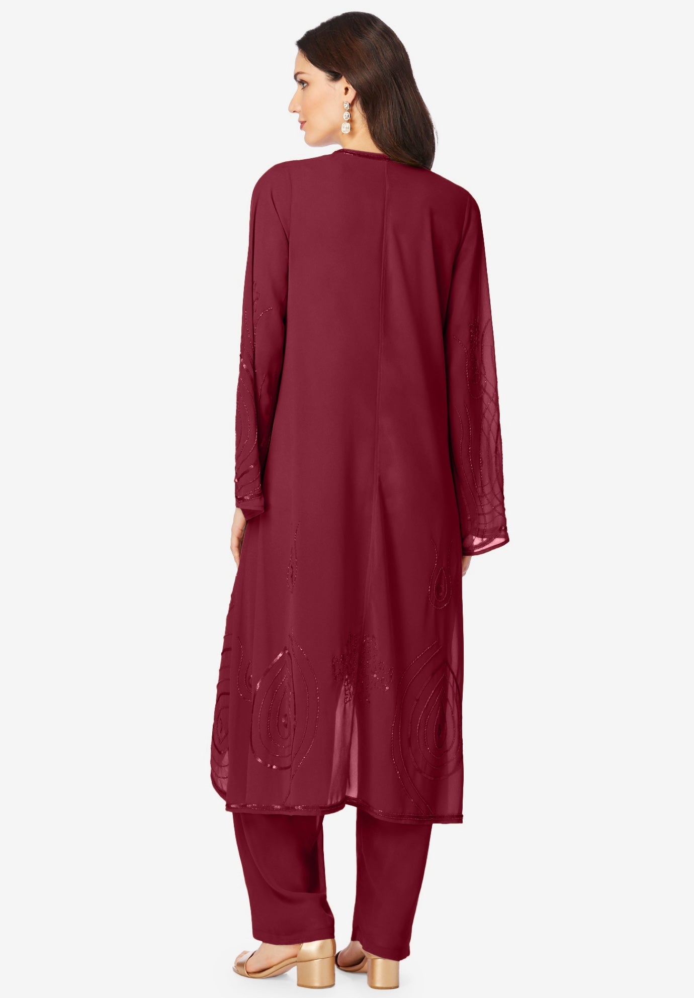 Plus Size Beaded Georgette 3-piece Pant Set – Formal Wear image number 1