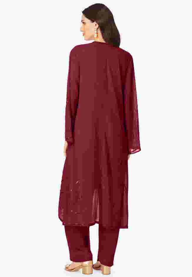 Plus Size Beaded Georgette 3-piece Pant Set – Formal Wear image number 1