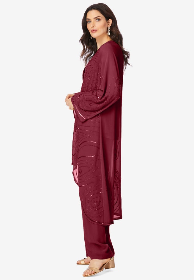 Plus Size Beaded Georgette 3-piece Pant Set – Formal Wear image number 2