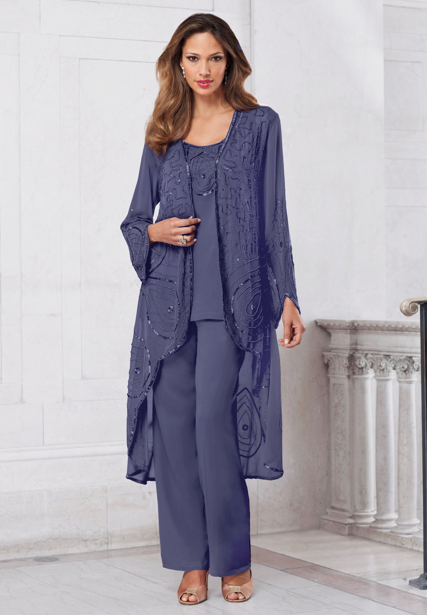 Plus Size Beaded Georgette 3-piece Pant Set – Formal Wear image number 0