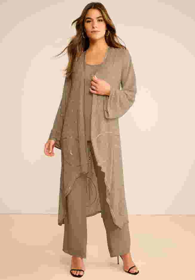 Plus Size Beaded Tunic & Pant Set – Elegant 2-Piece Evening Outfit image number 1