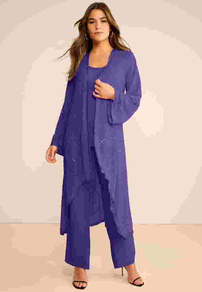 Plus Size Beaded Georgette 3-piece Pant Set – Formal Wear image number 1