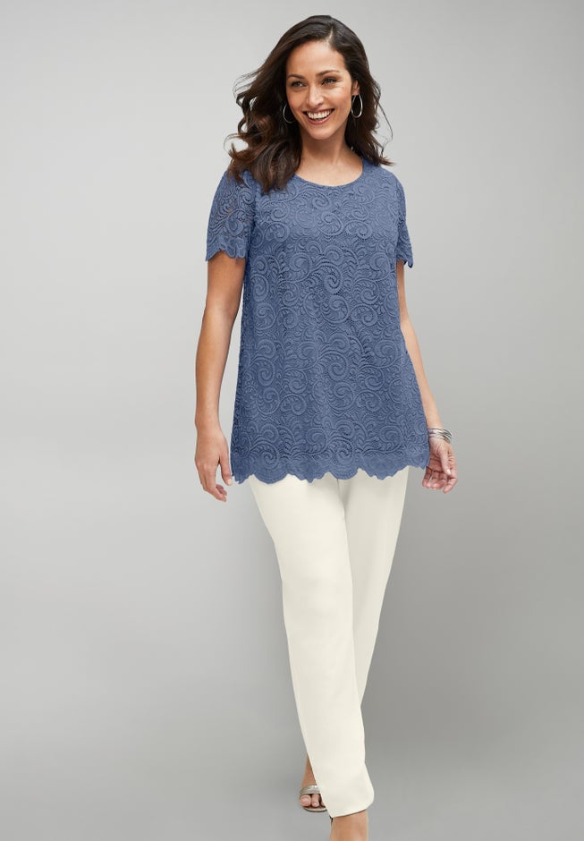 Stretch Knit Crepe Straight Leg Pants image number 1