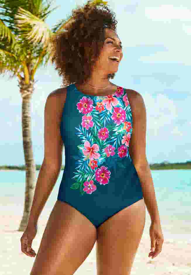 Chlorine Resistant High Neck Tummy Control One Piece Swimsuit image number 0