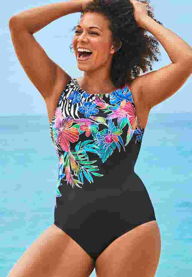 Chlorine Resistant High Neck Tummy Control One Piece Swimsuit image number 0