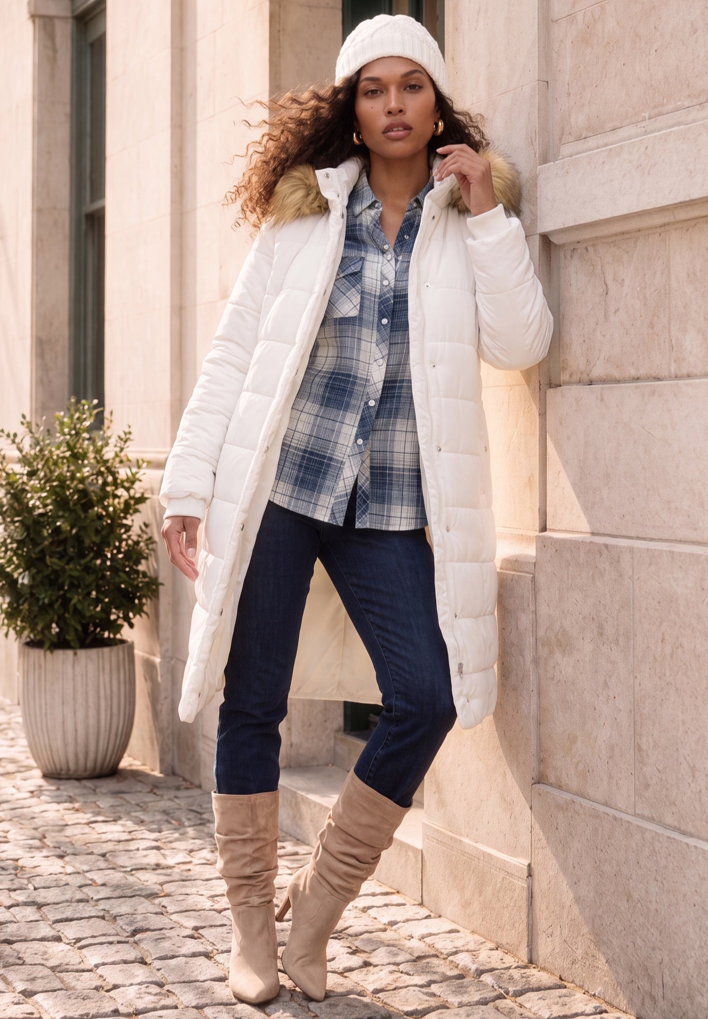 Plus Size Knee Length Puffer Coat image number 0