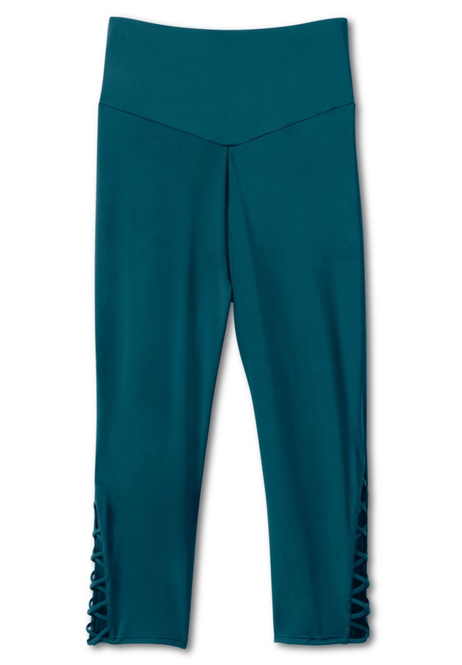 High-Waisted Swim Capri with Lattice Detail image number 3