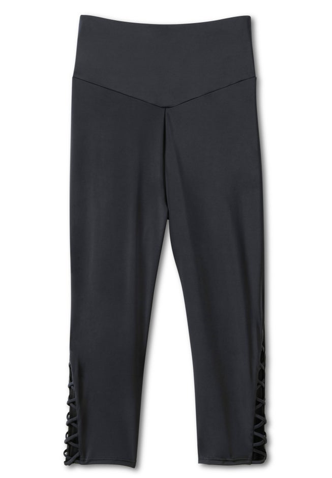 High-Waisted Swim Capri with Lattice Detail image number 3