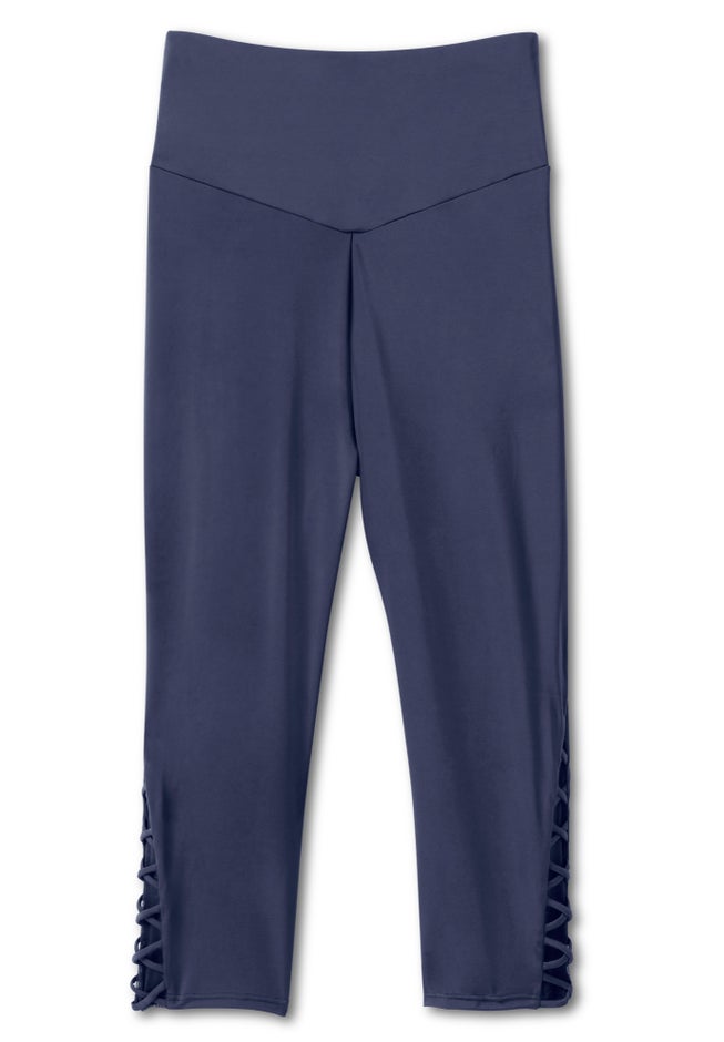 High-Waisted Swim Capri with Lattice Detail image number 3