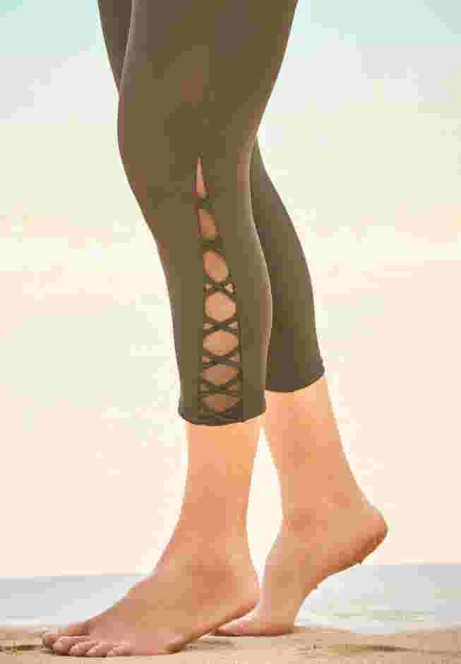 High-Waisted Swim Capri with Lattice Detail image number 2