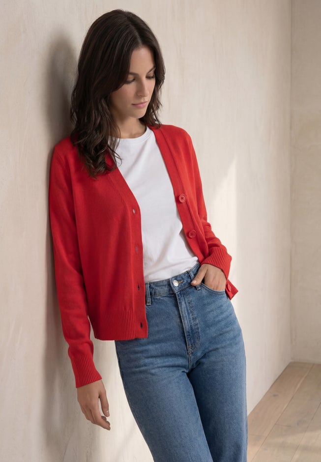 Lightweight Fine Knit Relaxed V-Neck Boxy Cardigan image number 2