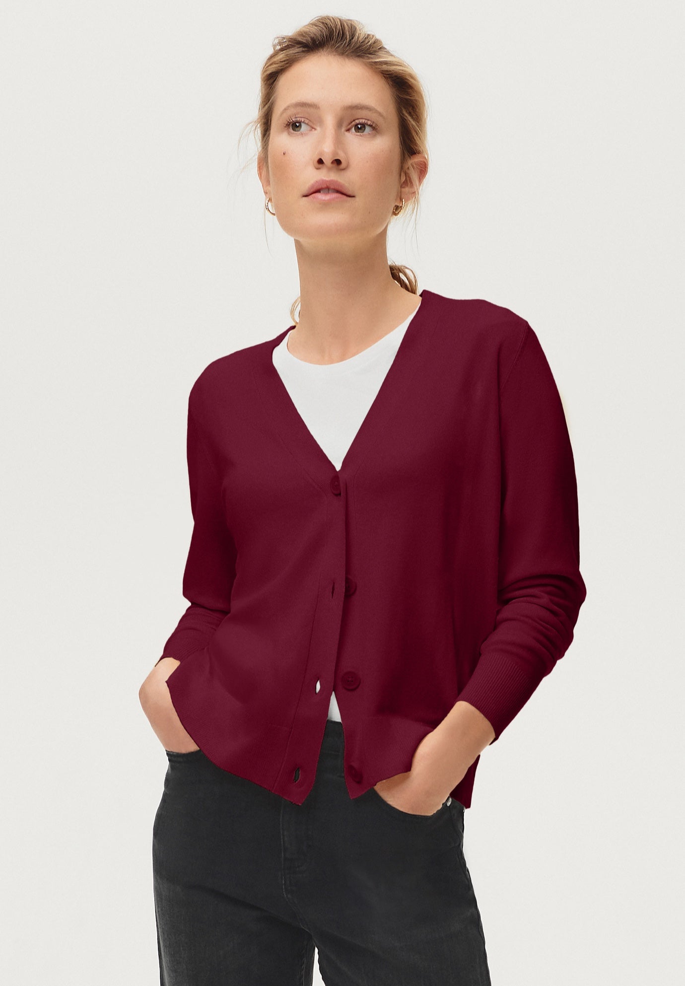 Lightweight Fine Knit Relaxed V-Neck Boxy Cardigan image number 0