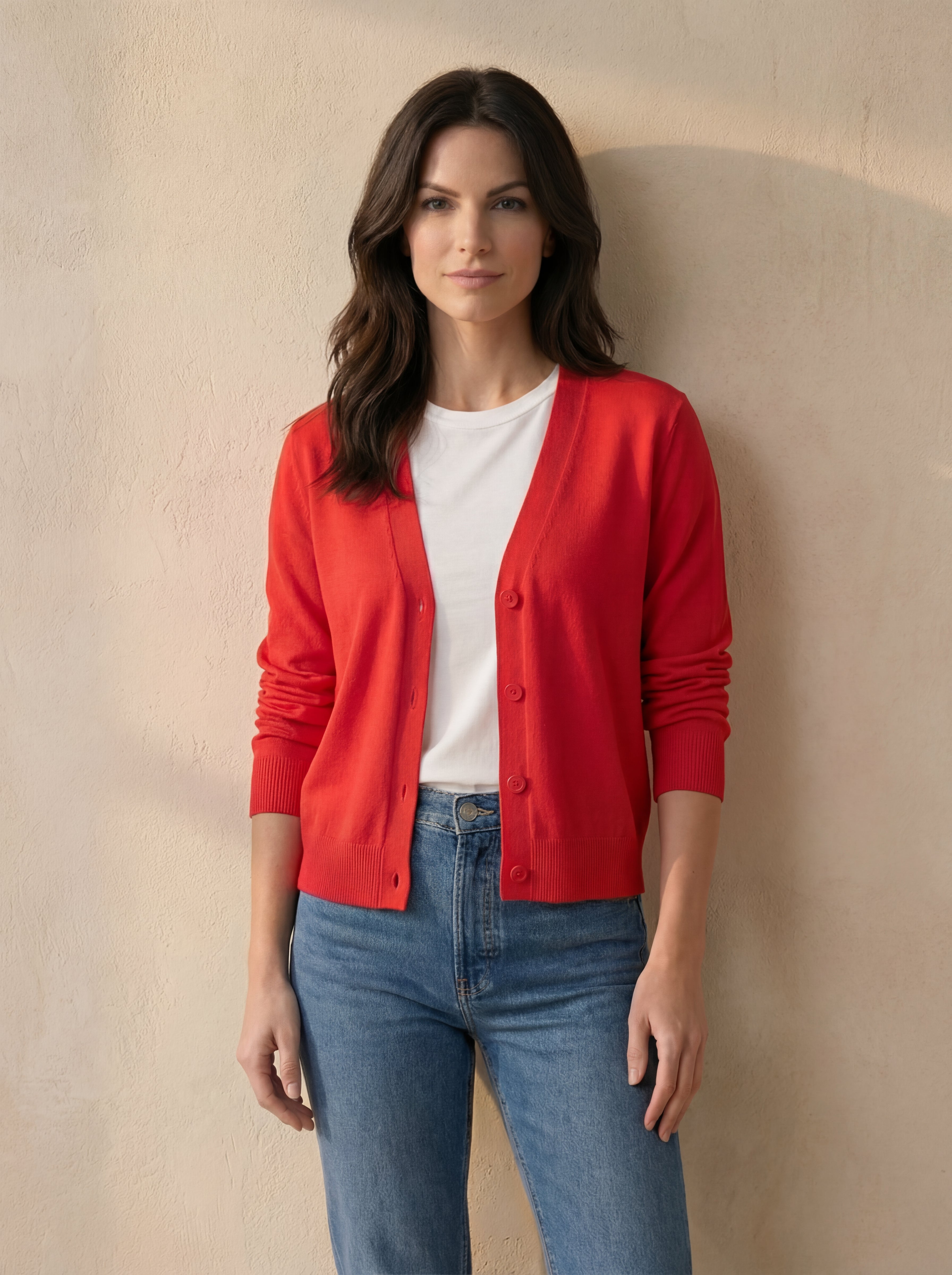 Lightweight Fine Knit Relaxed V-Neck Boxy Cardigan image number 0