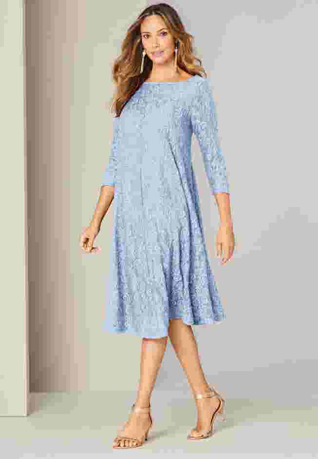 Plus-Size 3/4 Sleeve Boatneck Lace Swing Dress image number 0