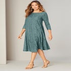 Plus-Size 3/4 Sleeve Boatneck Lace Swing Dress image number null