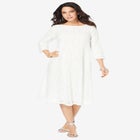 Plus-Size 3/4 Sleeve Boatneck Lace Swing Dress image number null