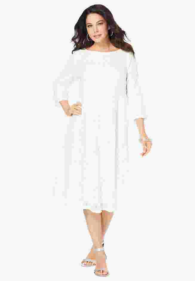 Plus-Size 3/4 Sleeve Boatneck Lace Swing Dress image number 0