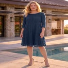 Plus-Size 3/4 Sleeve Boatneck Lace Swing Dress image number null