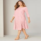 Plus-Size 3/4 Sleeve Boatneck Lace Swing Dress image number null