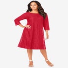 Plus-Size 3/4 Sleeve Boatneck Lace Swing Dress image number null