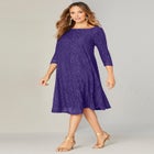Plus-Size 3/4 Sleeve Boatneck Lace Swing Dress image number null