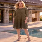Plus-Size 3/4 Sleeve Boatneck Lace Swing Dress image number 0
